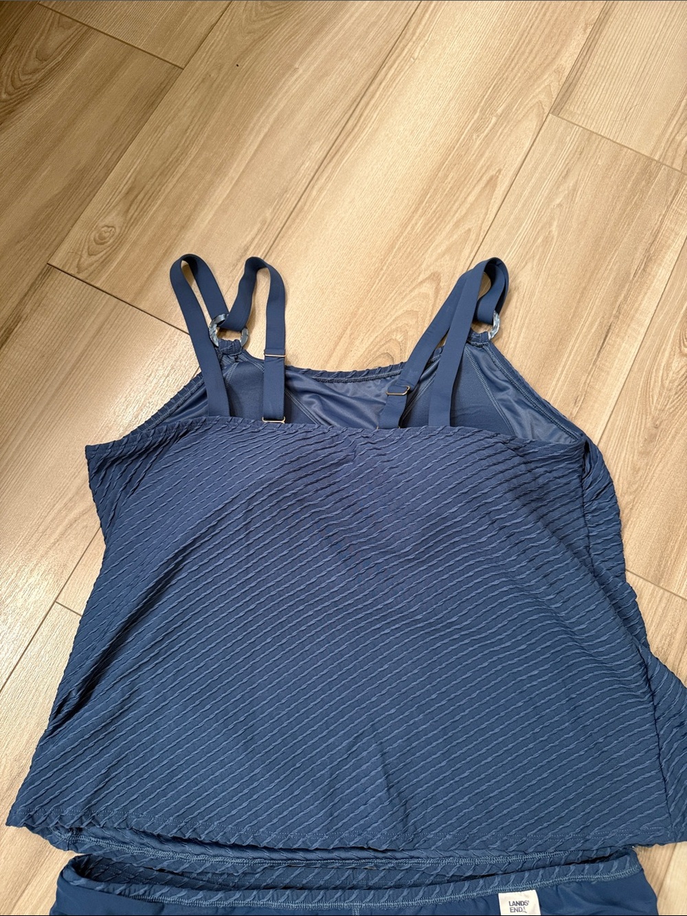 Lands' End Navy Textured Tankini Top and Skirt Swim Set - Picture 3 of 9